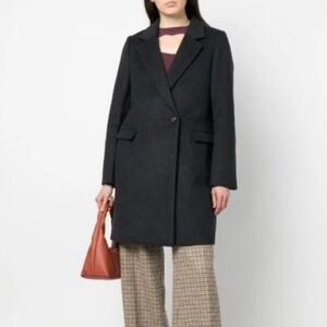 Scotch & Soda Single Breasted Wool Blend Coat Charcoal Medium NEW